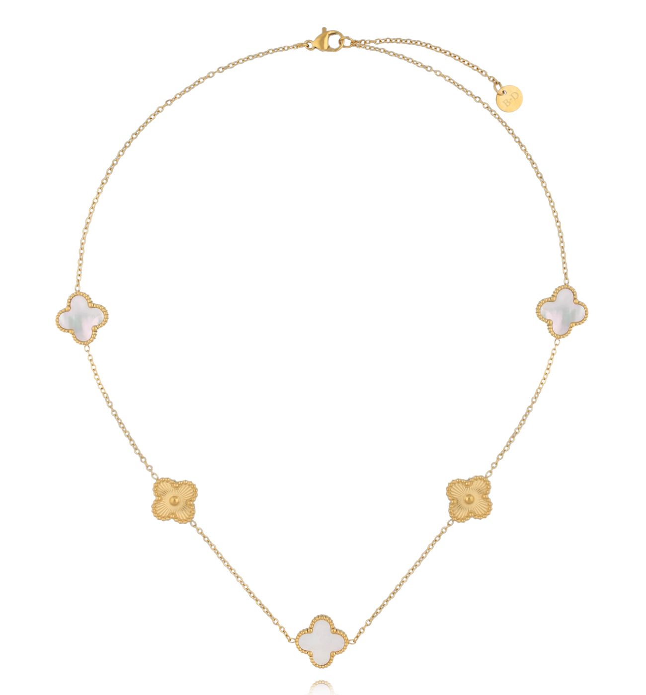 Naszyjnik złoty z białymi koniczynkami NSY0801