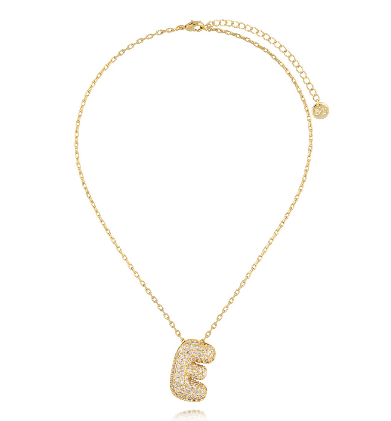 Naszyjnik złocony z literą E wysadzaną cyrkoniami NS0359