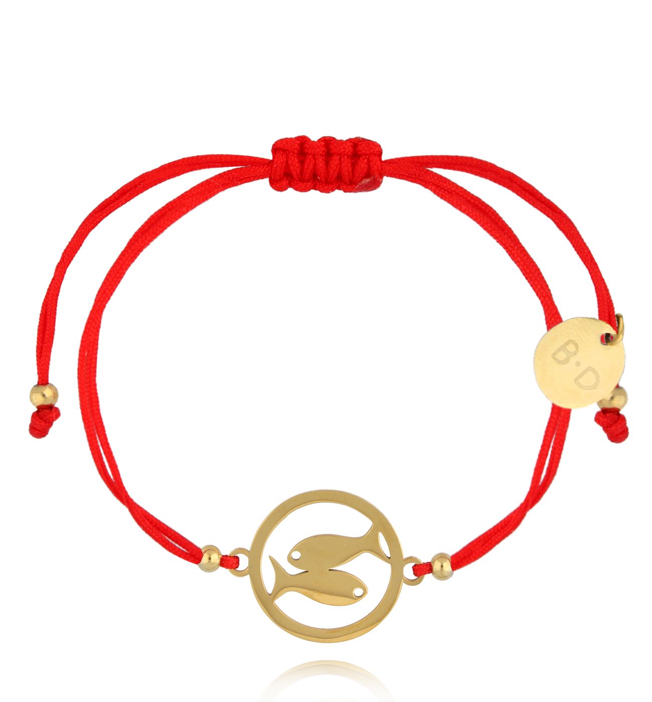 Bransoletka czerwona ze złotymi rybami Poisson BGL0952