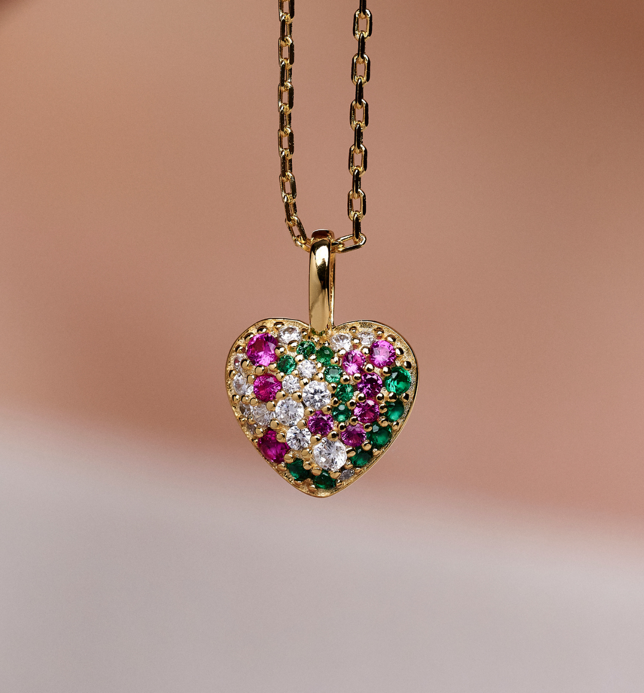 Naszyjnik z kolorowym sercem z cyrkoniami NCA0085 - By Dziubeka
