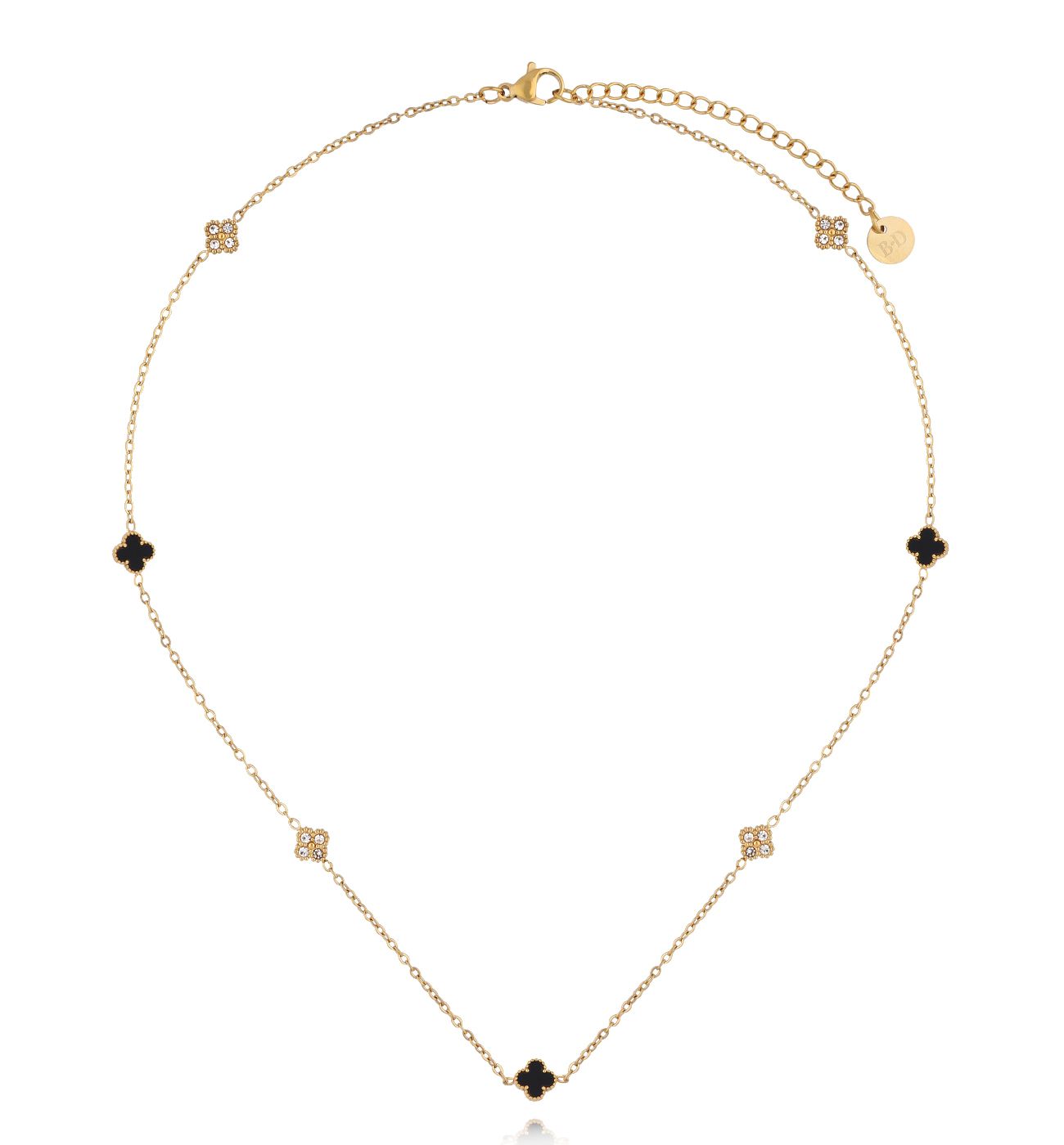 Naszyjnik złoty z czarnymi koniczynkami i cyrkoniami NSY0743 - By Dziubeka