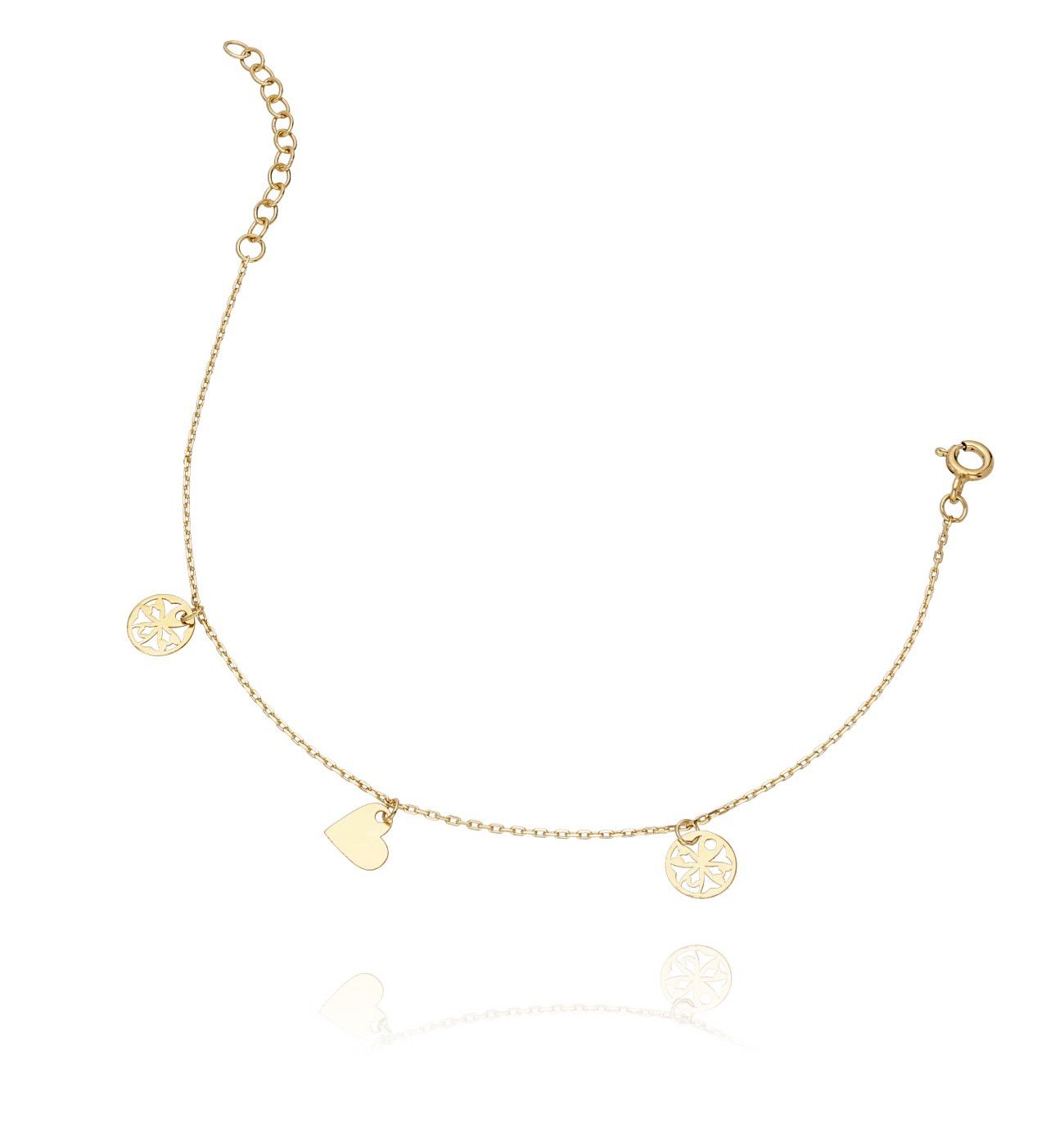 Bransoletka ze srebra pozłacanego serduszko rozetka BSE0023