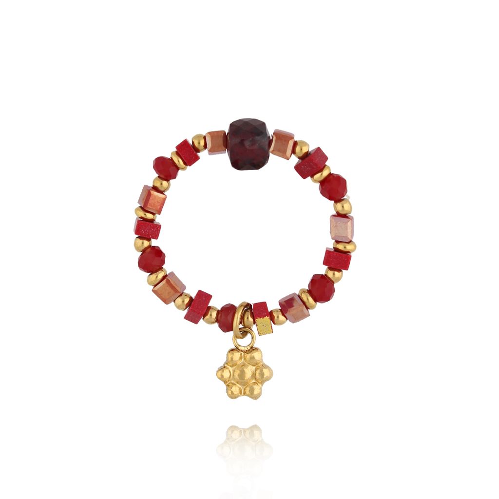 Pierścionek elastyczny bordowy z kwiatkiem PSC0720