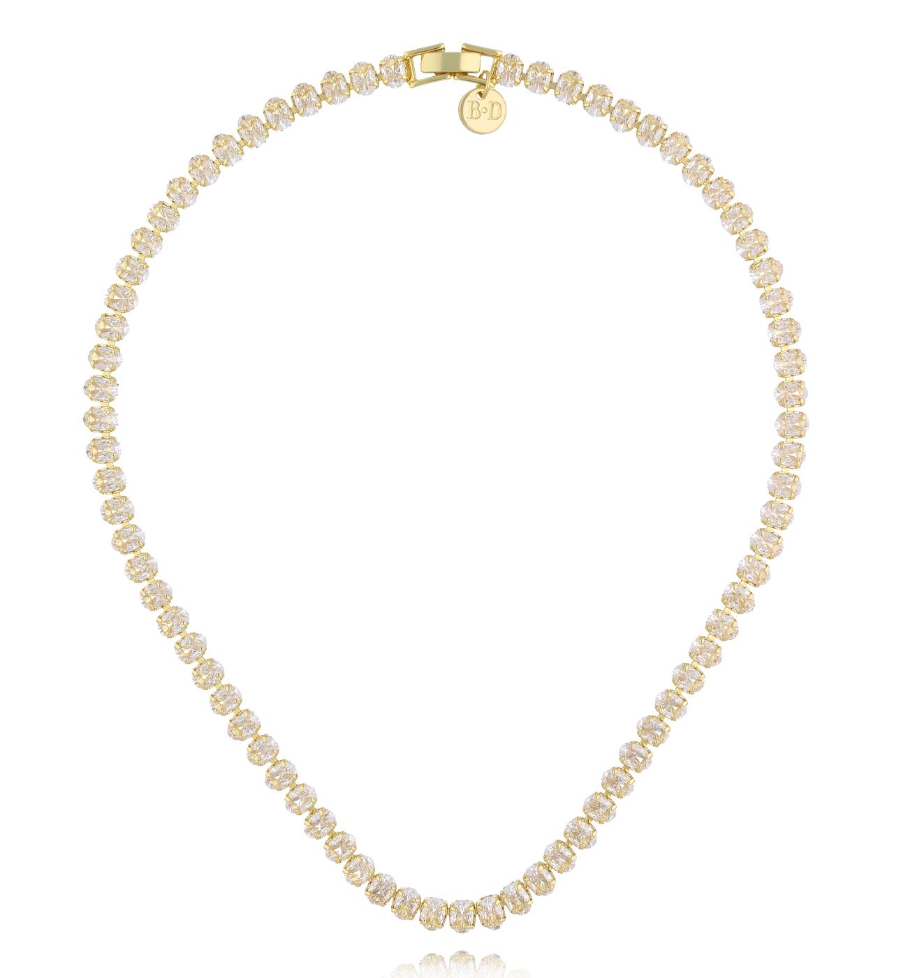 Naszyjnik typu tennis z owalnymi kryształkami w złotej oprawie NS0424