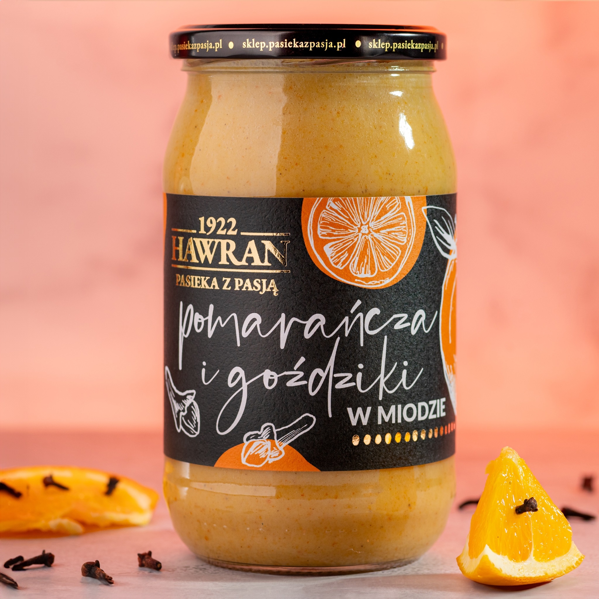 Pomarańcza i goździki w miodzie wielokwiatowym 1010g - Pasieka z Pasją Hawran