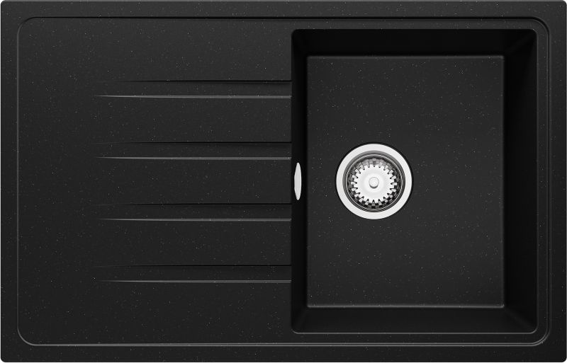 Zlewozmywak Mediolan PRIMAGRAN Nablatowy 78x50cm do szafki od 45cm, Czarny Metalik + Syfon, S066, 1 szt.