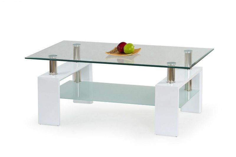 Stolik kawowy Rafes prostokątny INTESI biały szklany z półką nowoczesny 110x60 cm do salonu 1 szt.