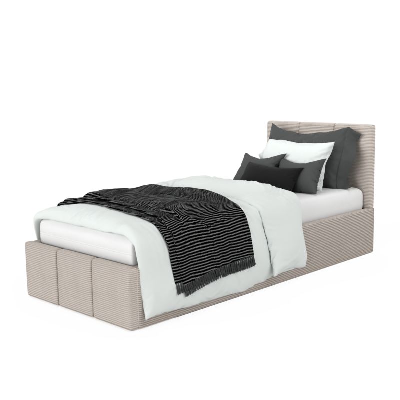 Łóżko Muralo Tapicerowane z Pojemnikiem Beżowe Tkanina CORD 90x200x88 cm 1szt.