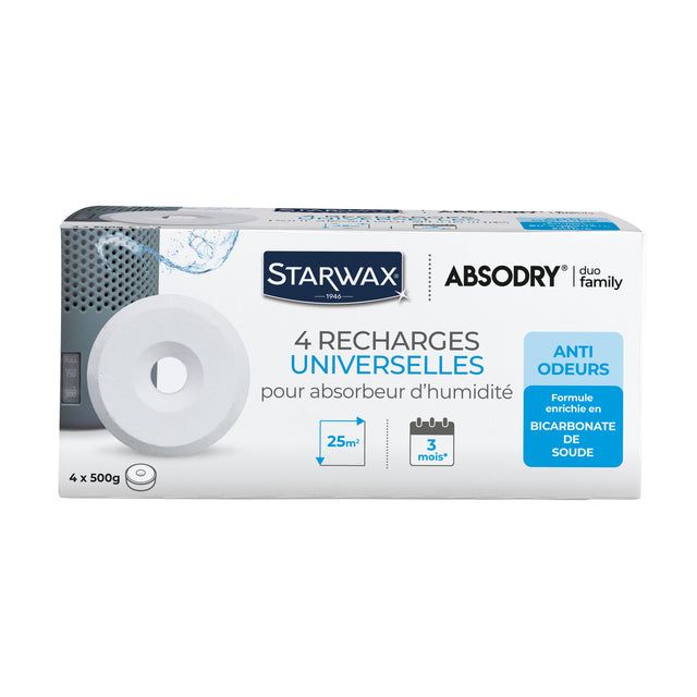 Wkłady do pochłaniaczy wilgoci Starwax Absodry Duo Family, 500 g, uniwersalne i bezzapachowe 4 szt.