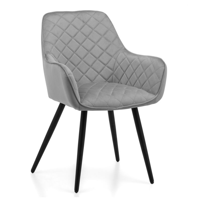 Krzesło tapicerowane New Home COLIN jasnoszare pikowane welurowe z podłokietnikami 1 szt.