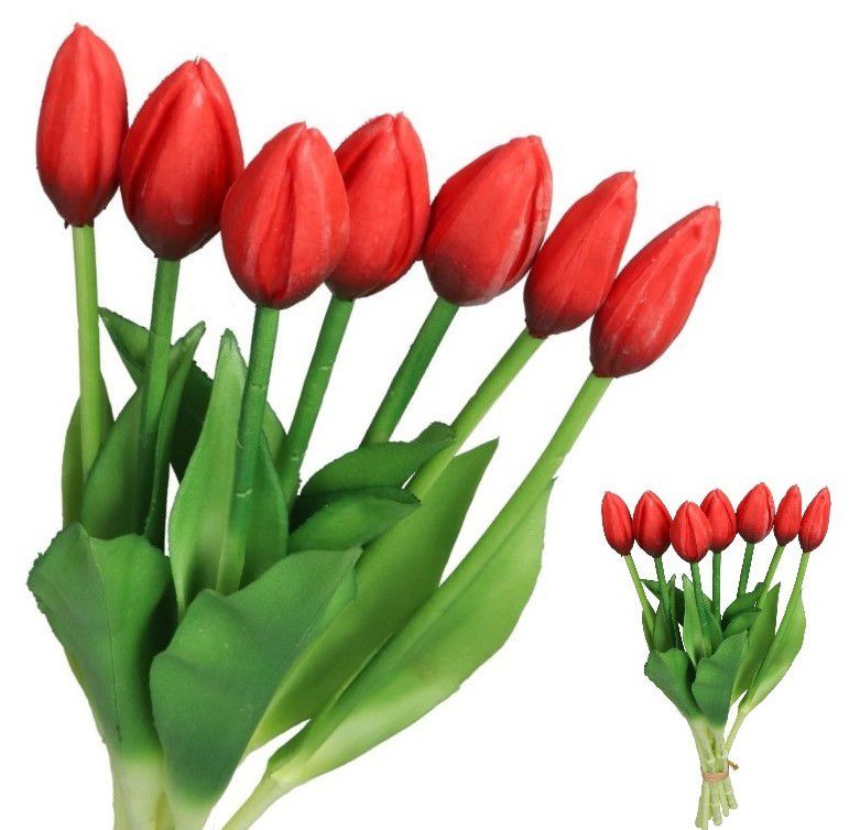 Tulipany Deko Pannelier bukiet gumowane silikonowe realistyczne czerwone 7szt