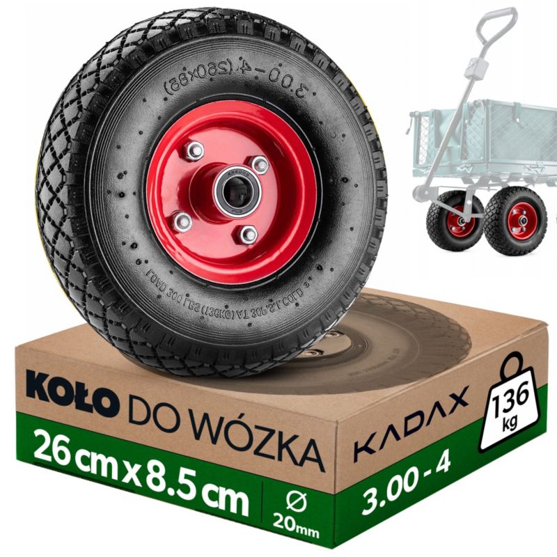 Koło KADAX do taczki pneumatyczne 26cm, czerwone, 1 szt.