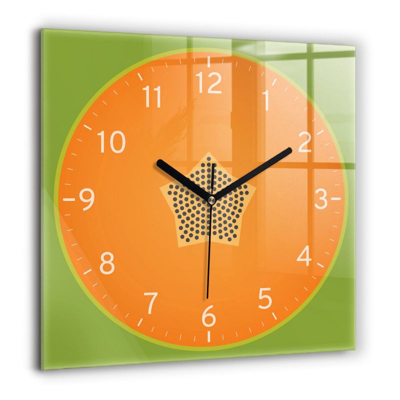 Zegar szklany czarne wskazówki Wallfluent 60x60 cm Owoc papaja 1 szt.