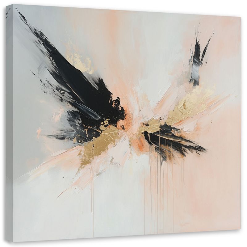 Obraz Feeby Nowoczesna Abstrakcja Plamy czarny złoty beżowy 60x60cm 1szt