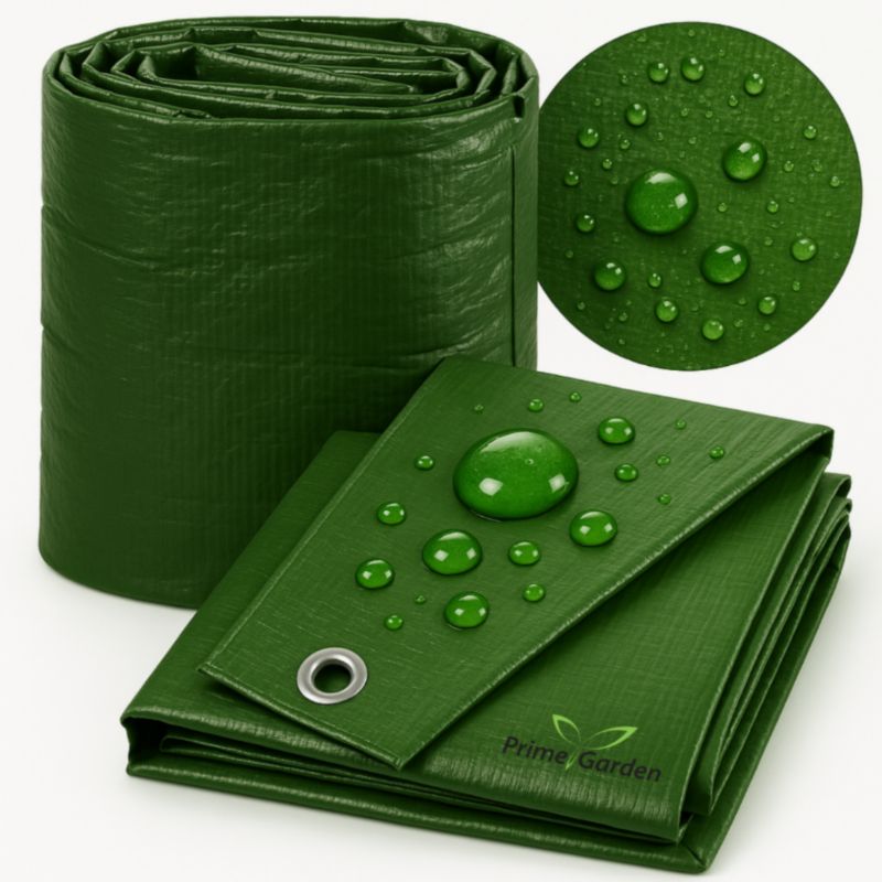 Plandeka zielona, mrozoodporna wzmacniana z oczkami PrimeGarden 90 g/m2 - 5x8 m