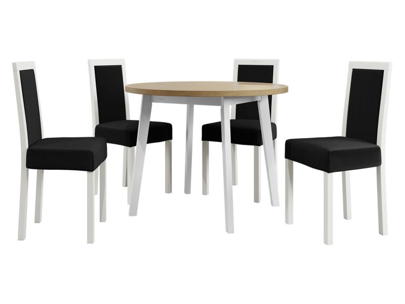 Zestaw DR01 MIRJAN 24 Stół Oslo III 100 + 4 krzesła Roma 3 biały + sonoma + czarna tapicerka 1 kpl.