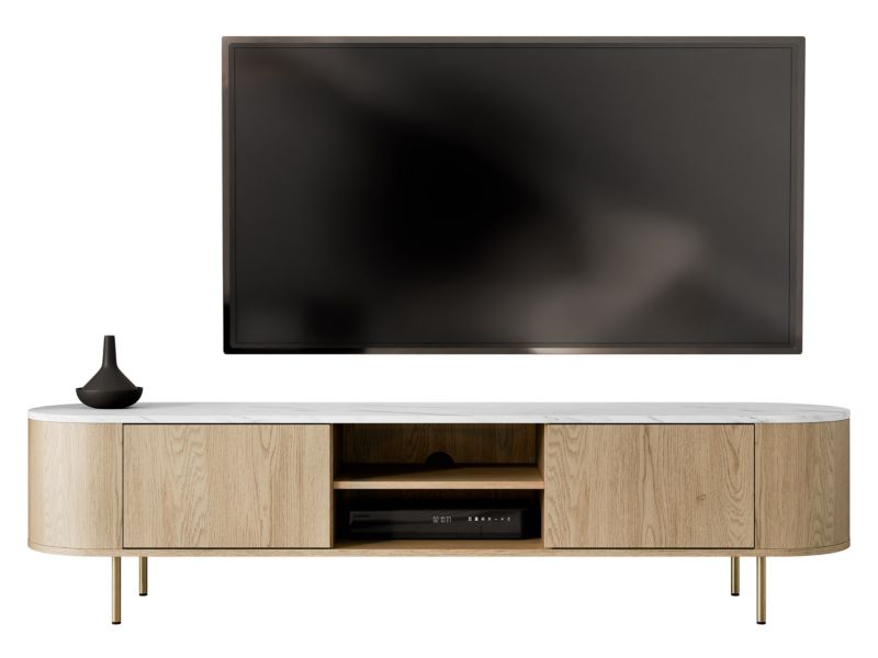 Szafka RTV MIRJAN 24 Lygrint 2 dąb cremona / biały marmur + złoty 1 szt.