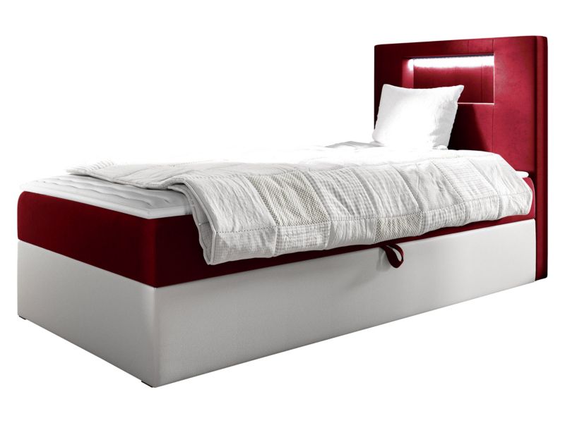Łóżko kontynentalne MIRJAN 24 Gold Junior 1 100x200, Strona: Prawa biała ekoskóra/karminowa czerwień 1 szt.
