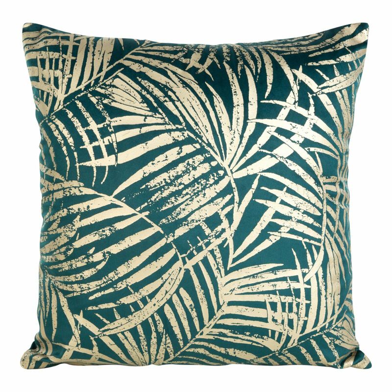 Poszewka BLINK 26 Eurofirany 45 x 45 cm welwetowa ciemnoturkusowa ze złocistym nadrukiem liści 1 szt.