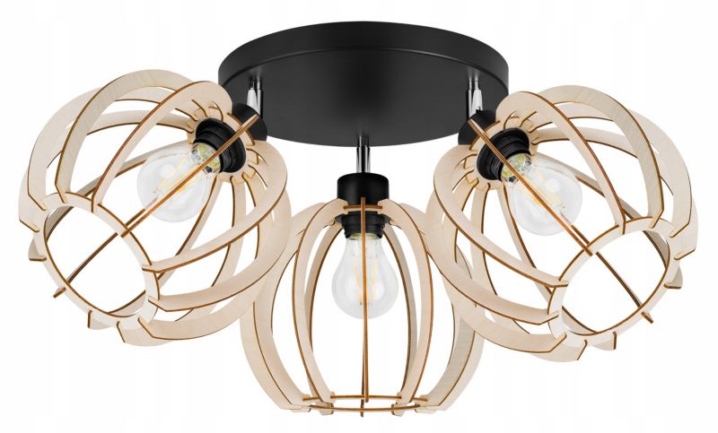 Lampa sufitowa wisząca Light Home LH Timber 3x E27 60W okrągła 24cm czarny 1szt.