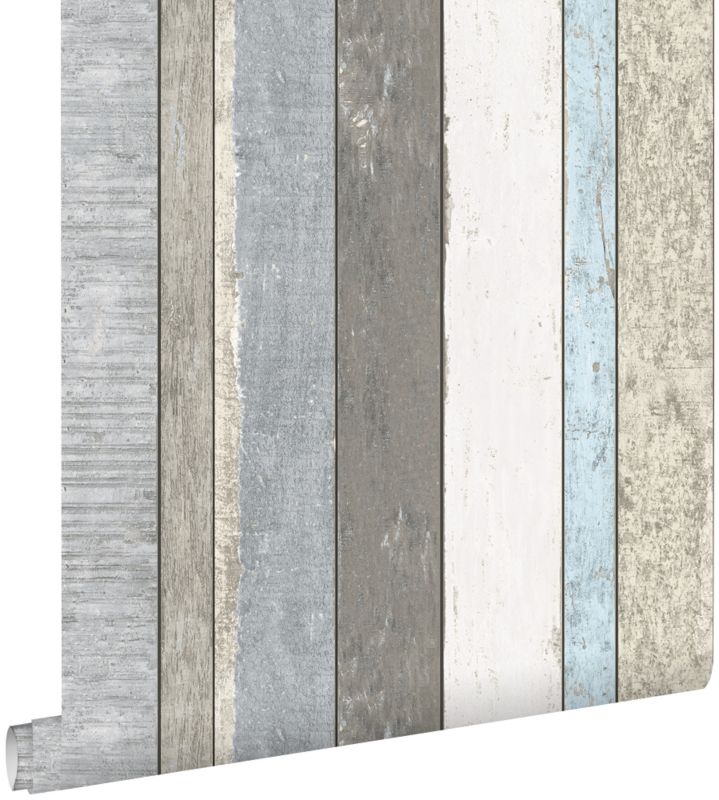 Tapeta ESTAhome drewniane deski szarymIjasnoniebieskim 53 cm x 10.05 m - 1 rol.