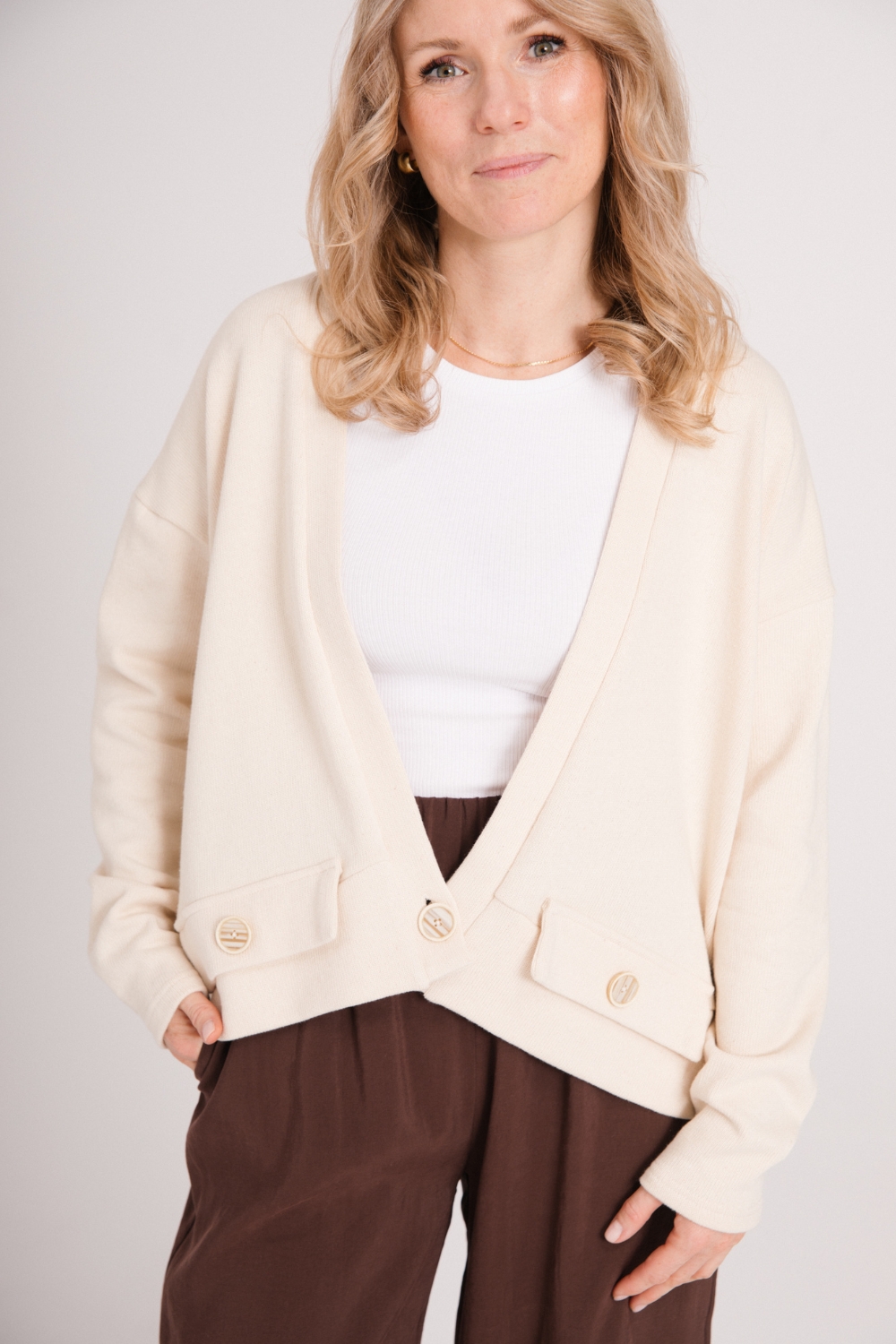 Lillow - Kardigan SOLO - beż - Materiał bawełna - Uszyto w Polsce