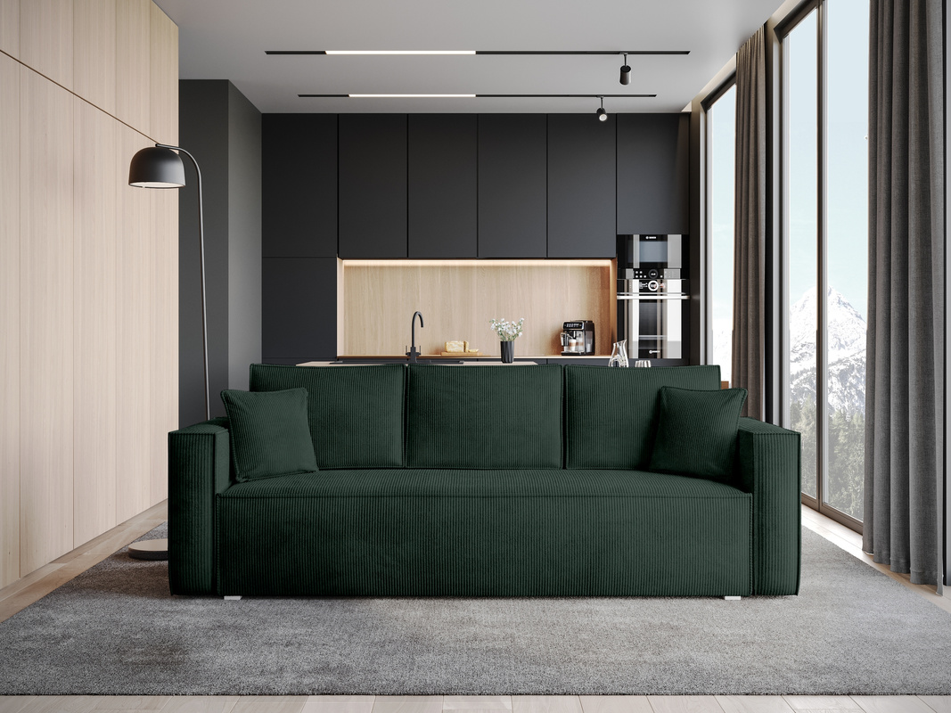 Sztruksowa kanapa z funkcją spania do salonu TOP pojemnik na pościel