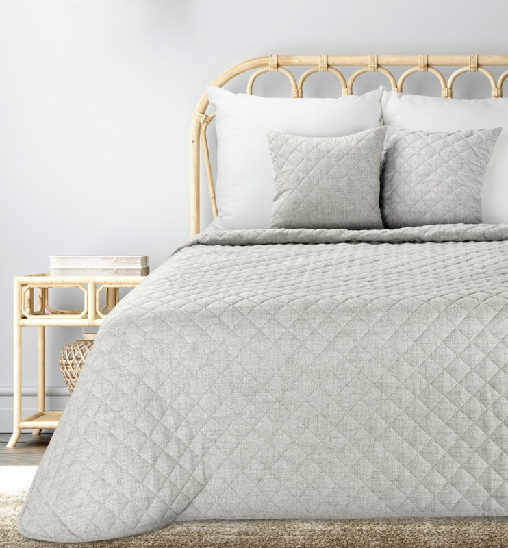 Beżowa narzuta na łóżko 220x240 cm LENON 1 imitująca len duża