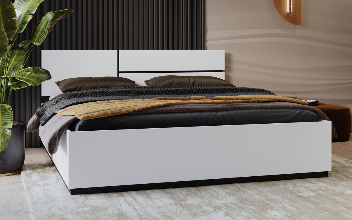 Białe łóżko skrzyniowe do sypialni 180x200 cm CROSS