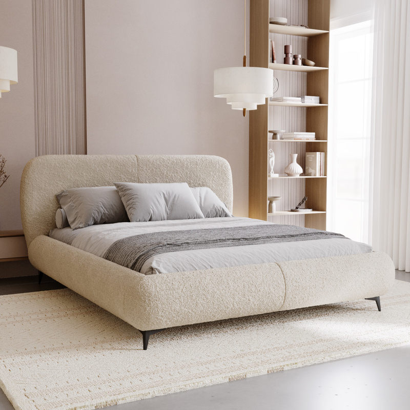 Beżowe łóżko sypialniane MALI 180x200 cm z pojemnikiem na pościel