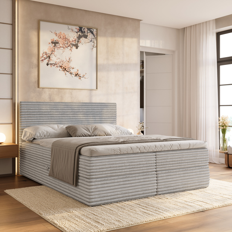 Łóżko sypialniane 160x200 z pojemnikiem kontynentalne MILA szare