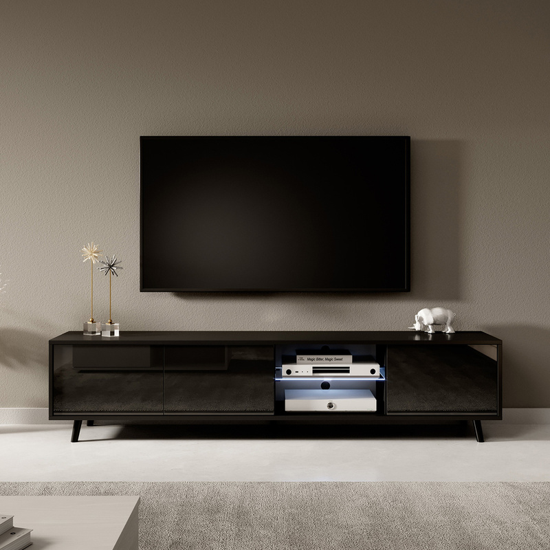Czarna szafka RTV 175 cm pod telewizor do salonu LIRIA