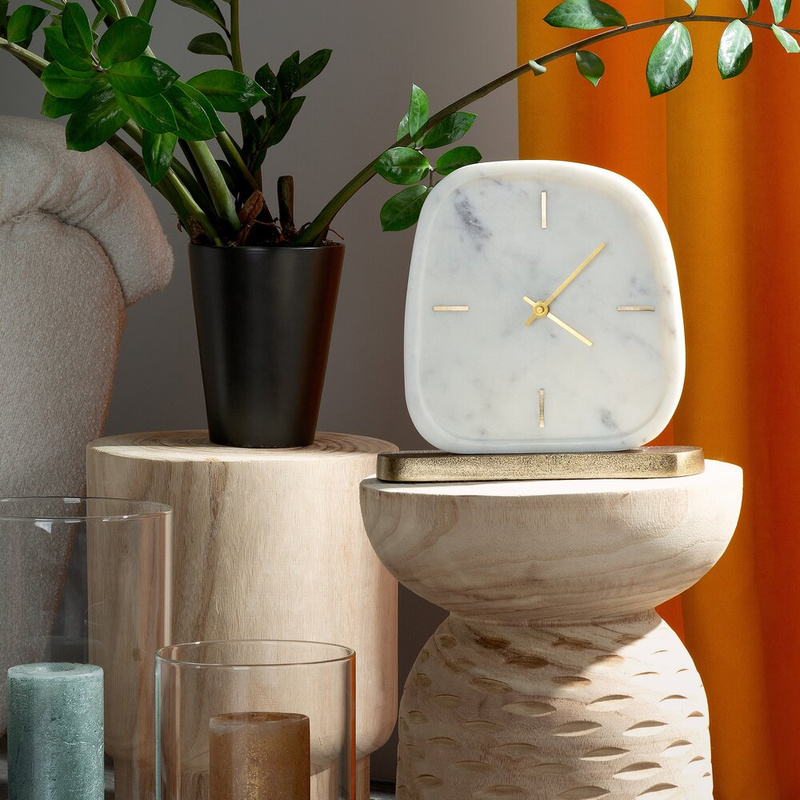 Zegar dekoracyjny marmurowy biały 24x5x22 cm stojący do salonu