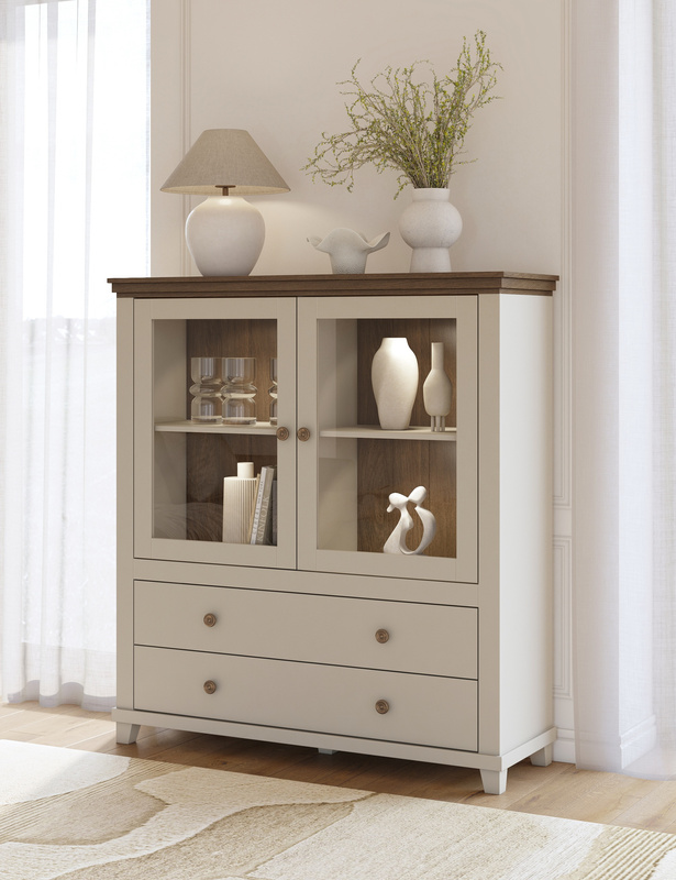 Witryna 126 cm z szufladami na książki IVORIA beż jasny