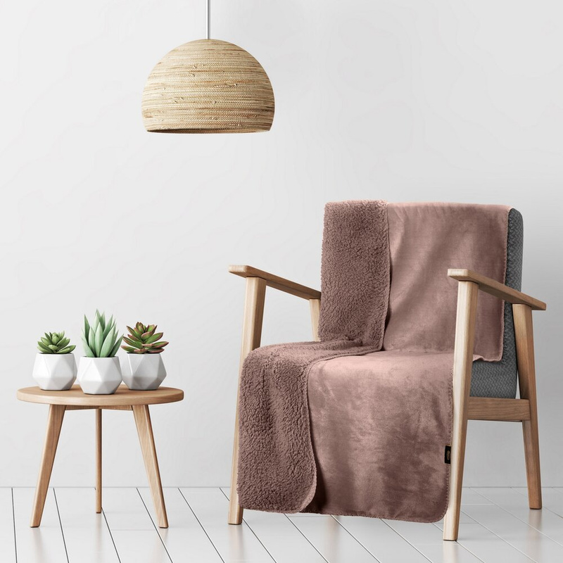 Koc fotelowy 70x160 cm TERRIA jasnobrązowy dwustronny miękki baranek