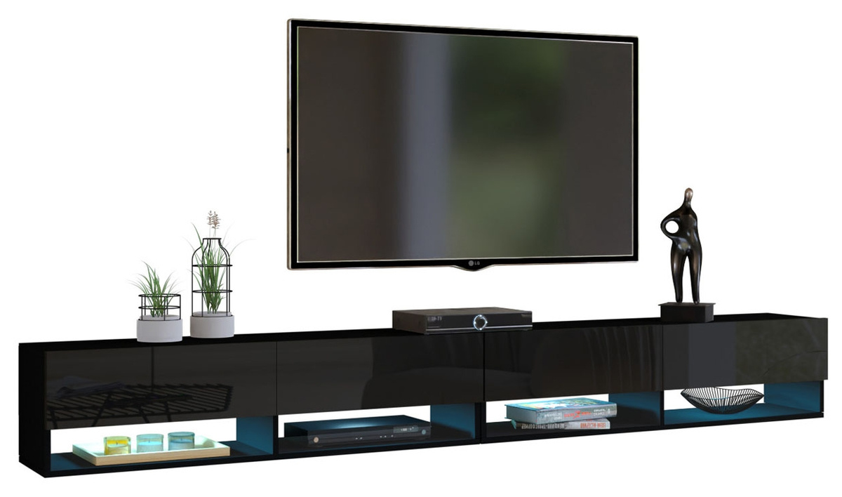 Szafki pod telewizor czarne połysk 280 cm PREMIUM QUAD