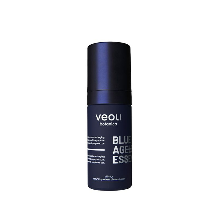 Veoli Botanica BLUE AGELESS ESSENCE Wypełniająco-ujędrniające serum anti-aging z czystym peptydem miedziowym 0,5% i kompleksami peptydów 11% 30ml
