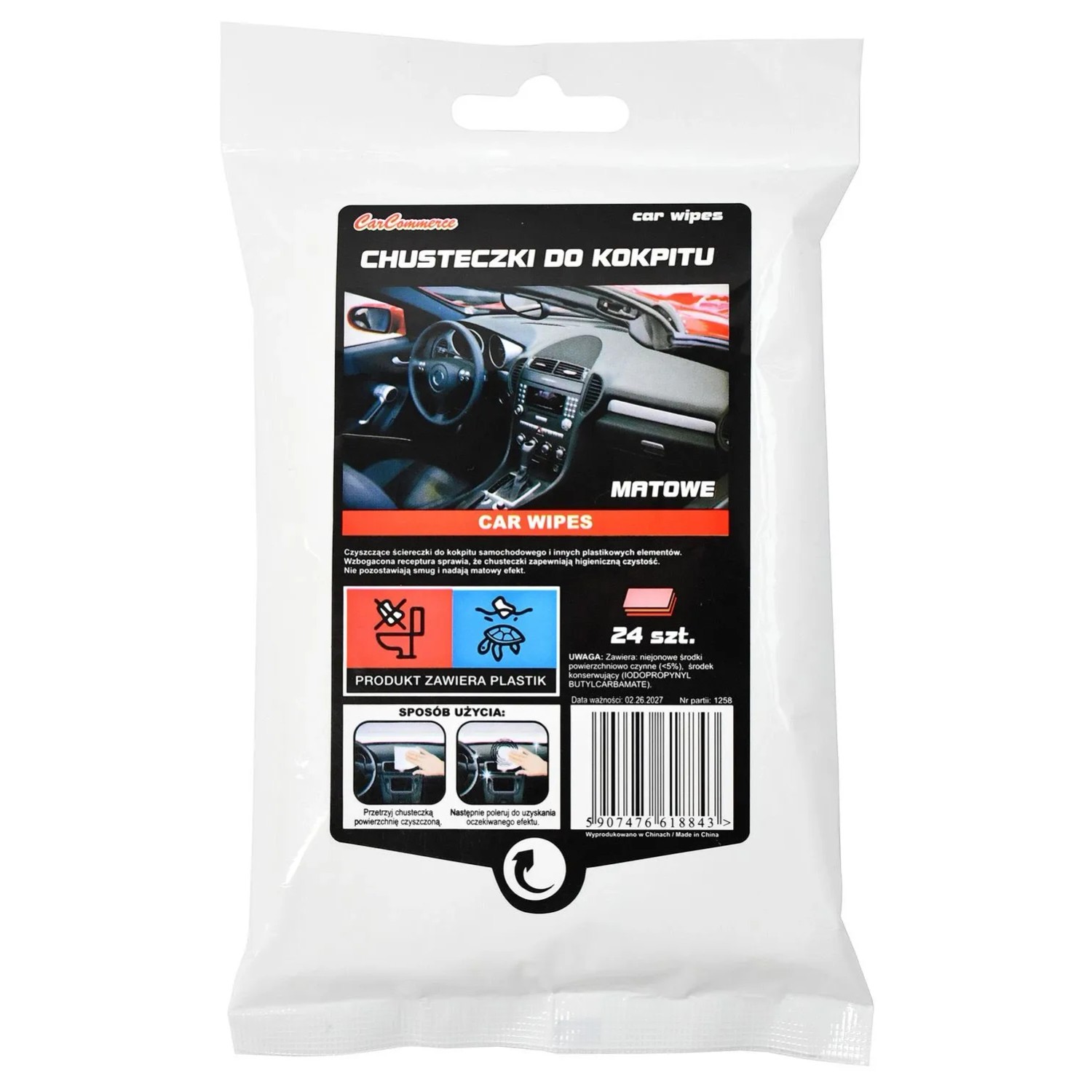 CarCommerce Ściereczki nawilżone kokpit mat, 24szt.