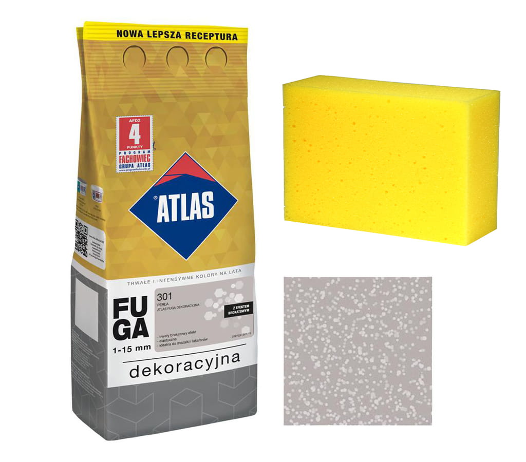 ATLAS FUGA DEKORACYJNA Z BROKATEM PERŁA 2KG + KUBALA GĄBKA