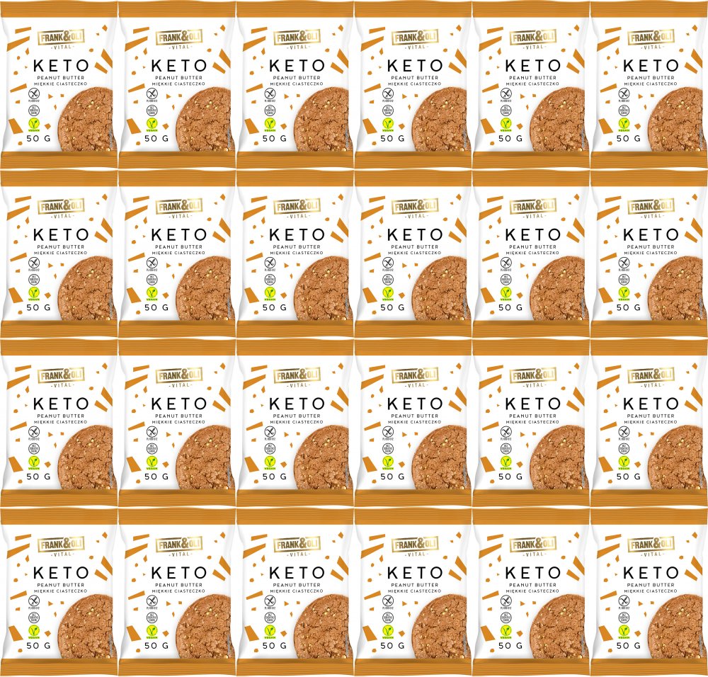 24x Miękkie ciasteczko Keto Frank&Oli, masło orzechowe + chia, bez cukru, 50g