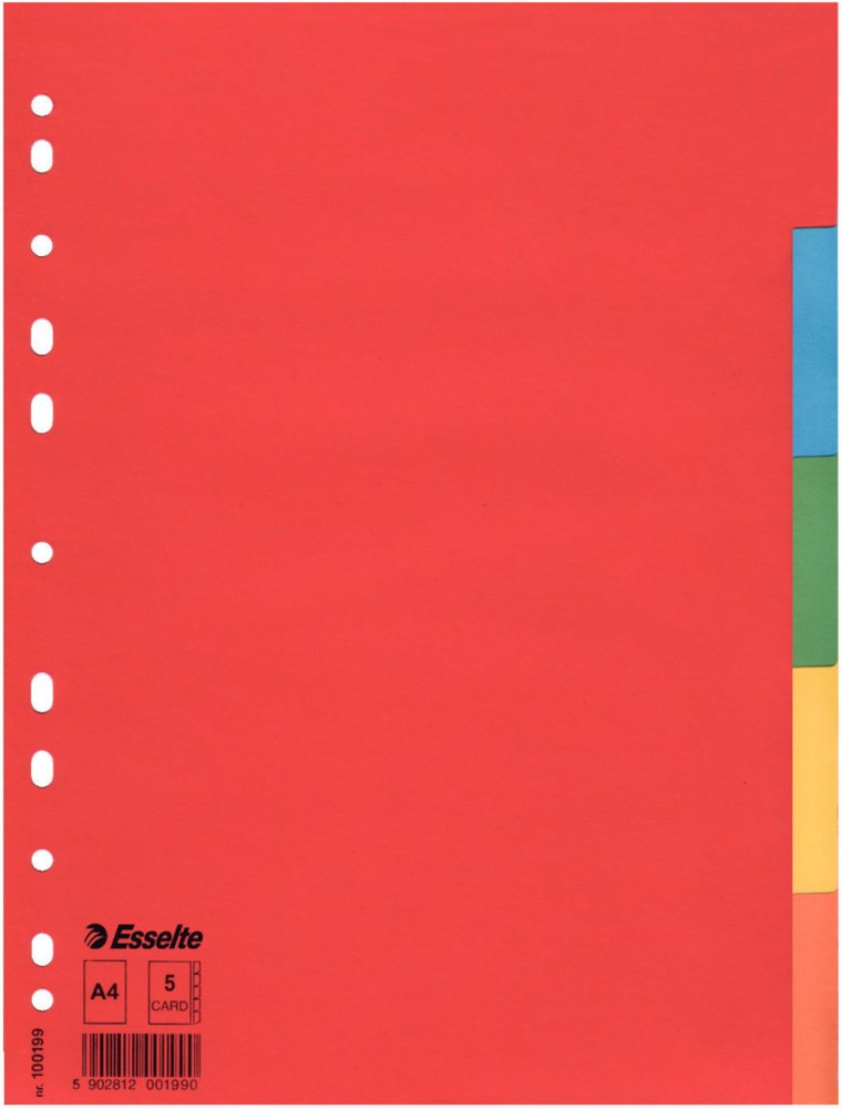 Przekładki do segregatora Esselte, kartonowe, A4, 12 kart, mix kolorów