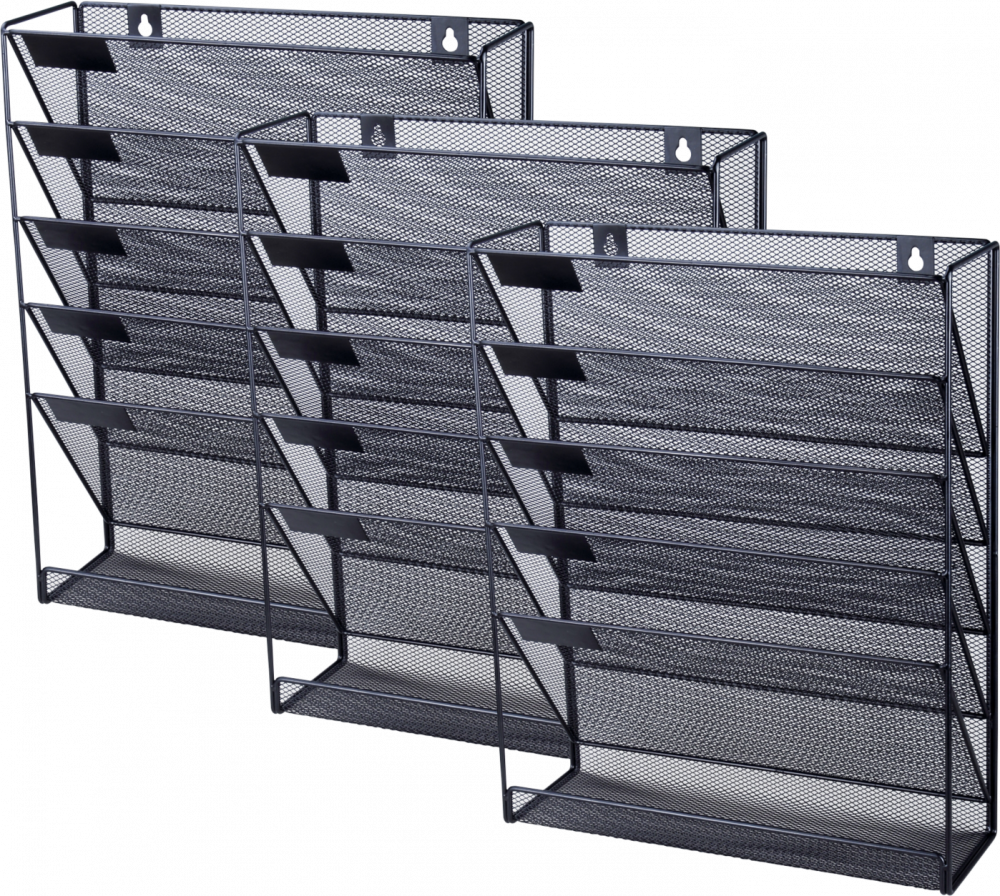 3x Pojemnik na dokumenty Viking Office Set, 5 kieszeni, A4, druciany, czarny