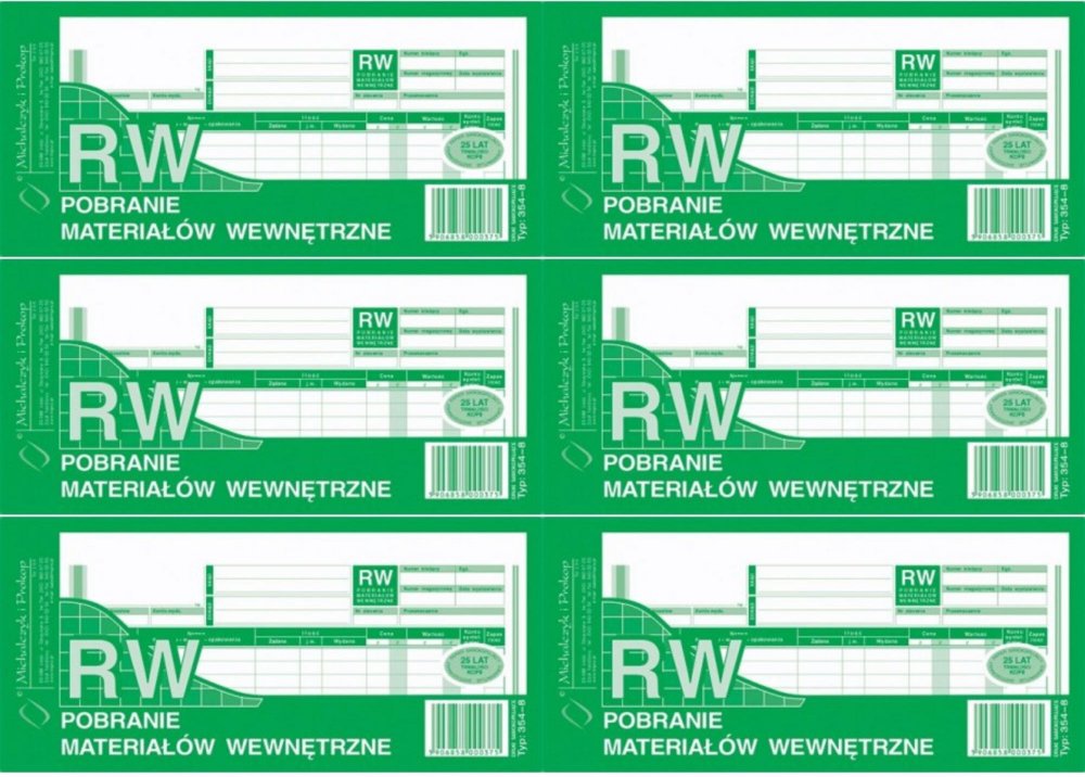 6x Druk akcydensowy RW Pobranie materiałów wewnętrzne MiP 354-8, 1/3 A4, wielokopia, 80k