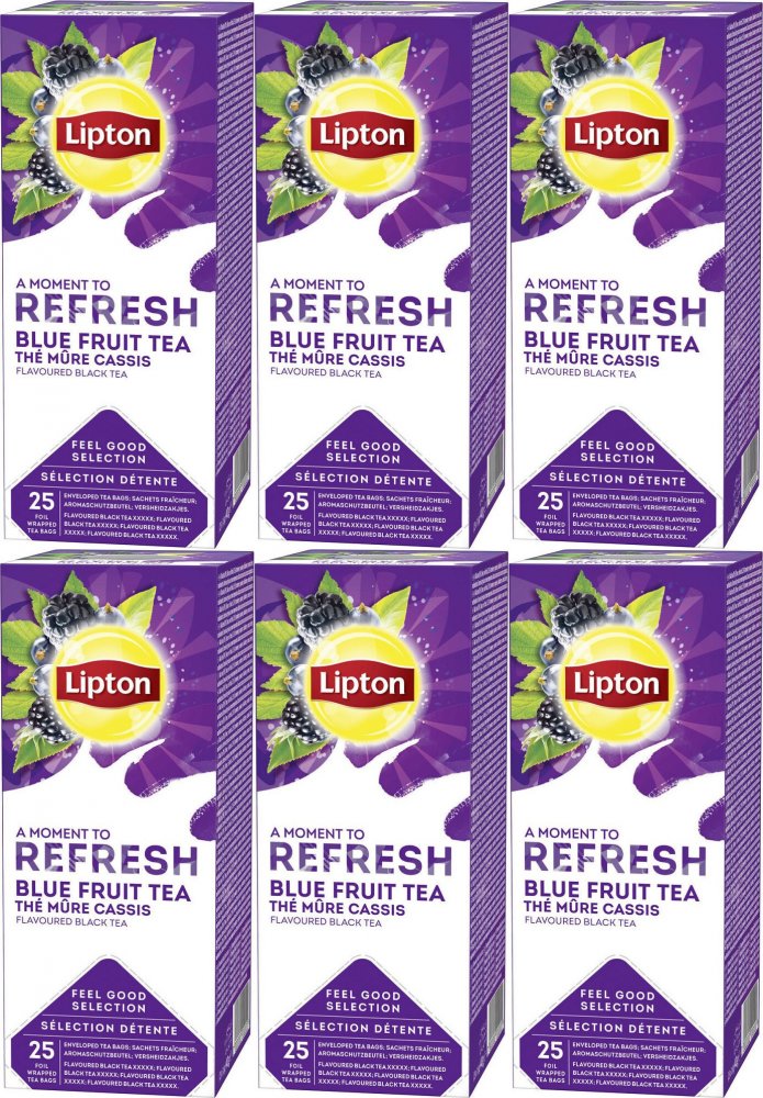 6x Herbata czarna smakowa w kopertach Lipton Classic, owoce jagodowe, 25 sztuk x 1.6g