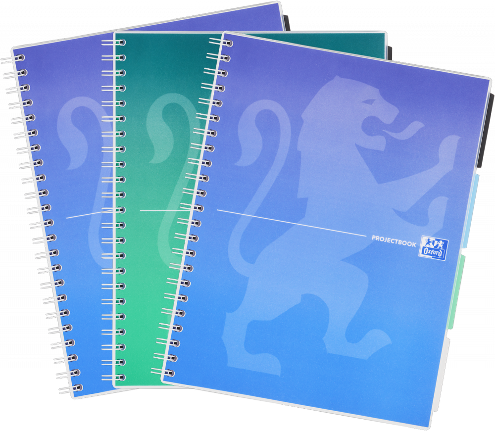 3x Kołonotatnik Oxford Gradient Projectbook, A4, w kratkę, 80 kartek, okładka PP, mix kolorów