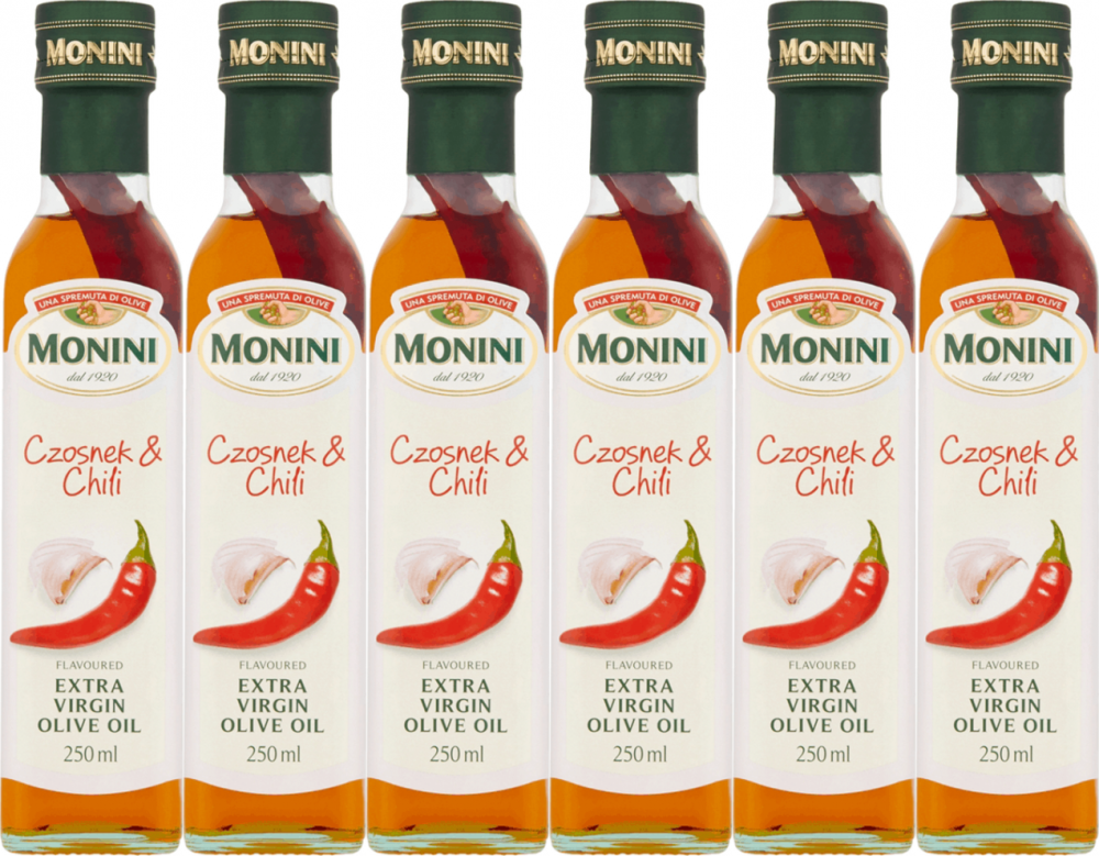 6x Oliwa z oliwek Extra Vergine Monini, czosnek i chili, 250ml