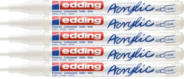 5x Marker permanentny akrylowy edding 5300, 1-2 mm, biały matowy