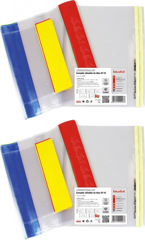 2x Komplet okładek Biurfol, do klas IV-VI, 6 sztuk, przezroczysty