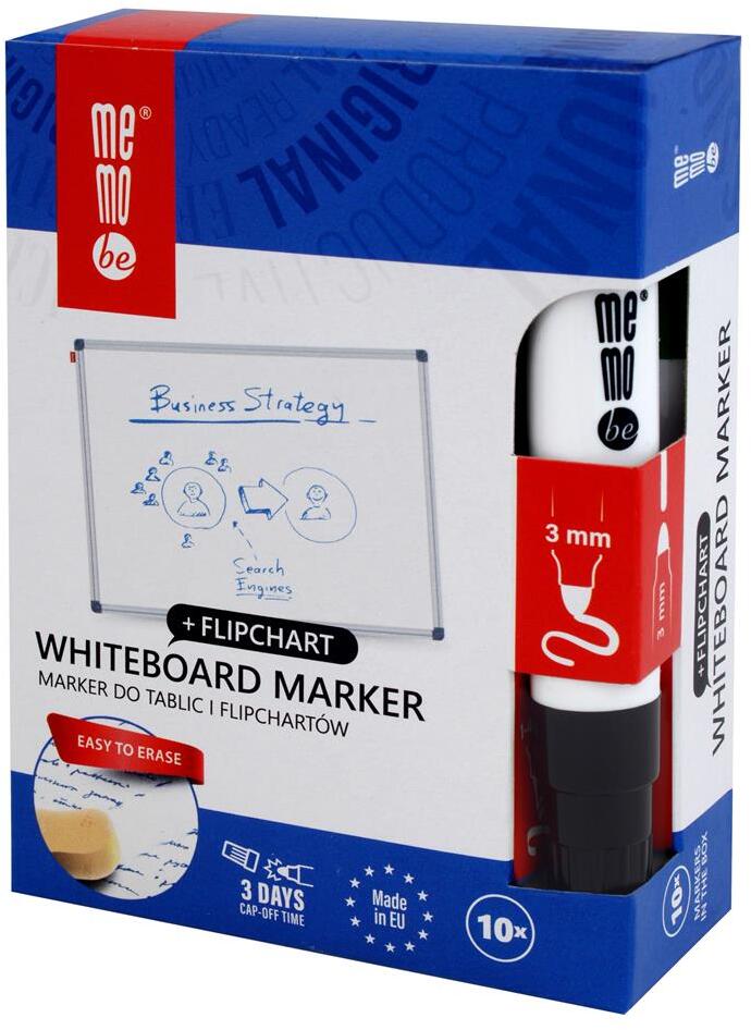 10x Marker suchościeralny/do flipchartów MemoBe MM350, okrągła, 1-3mm, czarny