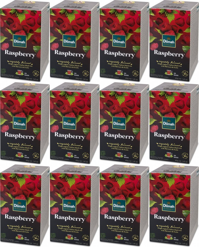 12x Herbata czarna aromatyzowana w kopertach Dilmah Raspberry, malina, 20 sztuk x 2g